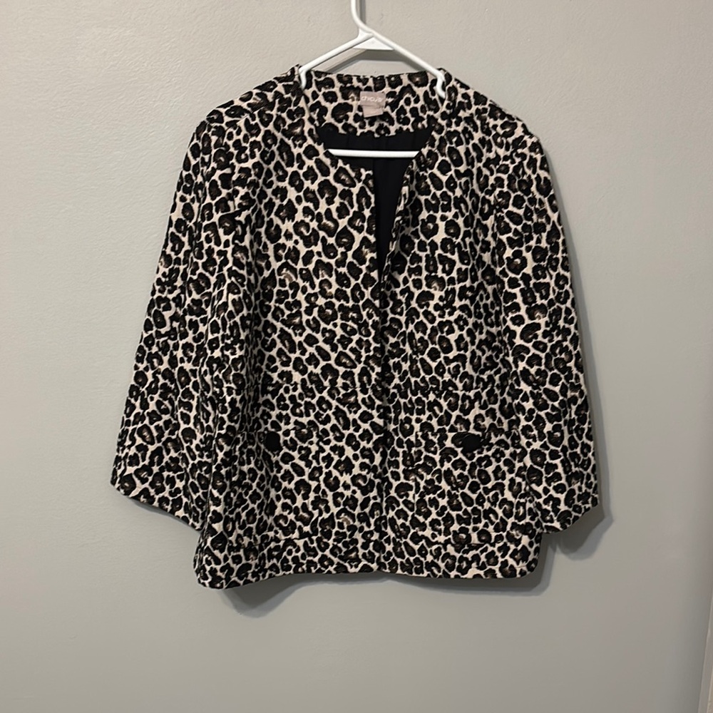 Chico's Black and Brown Teddy Jacket with Classic Collar